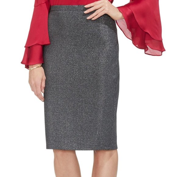 VINCE CAMUTO Black Shimmer Ponte Knit Pencil Skirt - Picture 1 of 5
